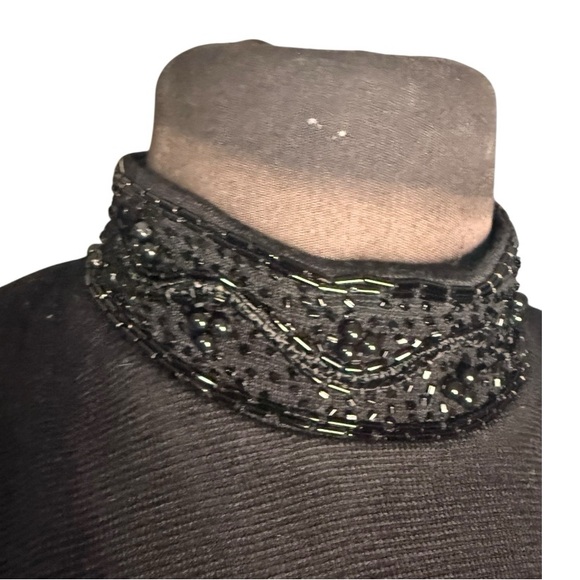 Vtg Beaded Mock Neck Bodycon Wool Blend Knit Maxi Dress Size M Minimal Elegant - Picture 2 of 5